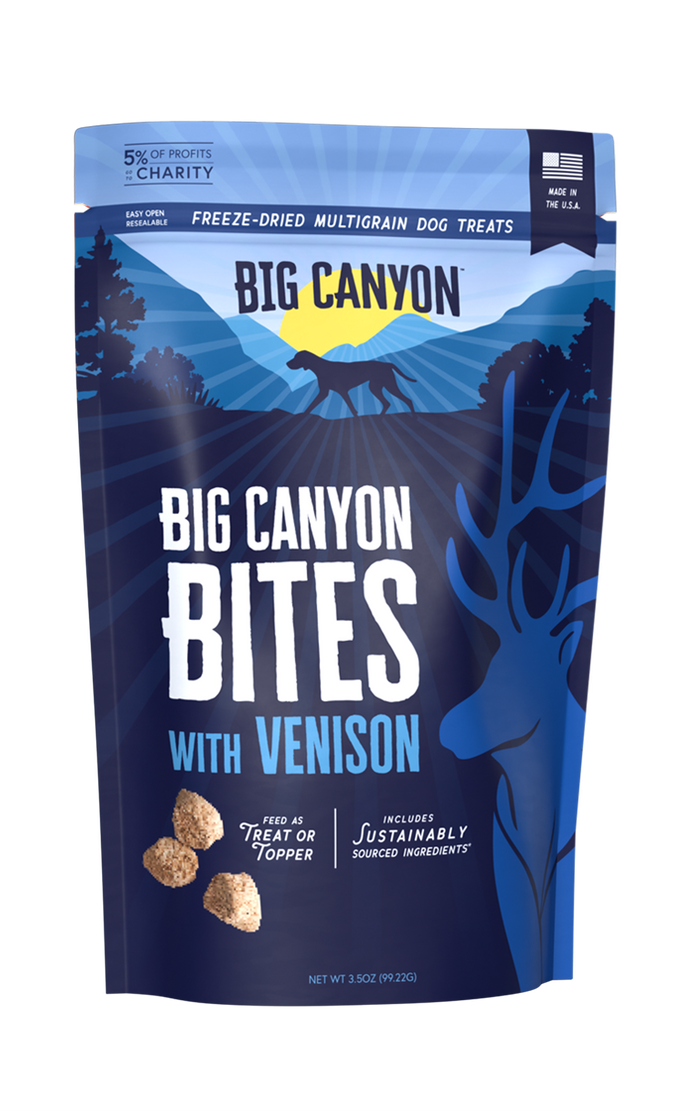 Big Canyon Bites with Venison freeze-dried dog treats, 3.5 oz bag, front